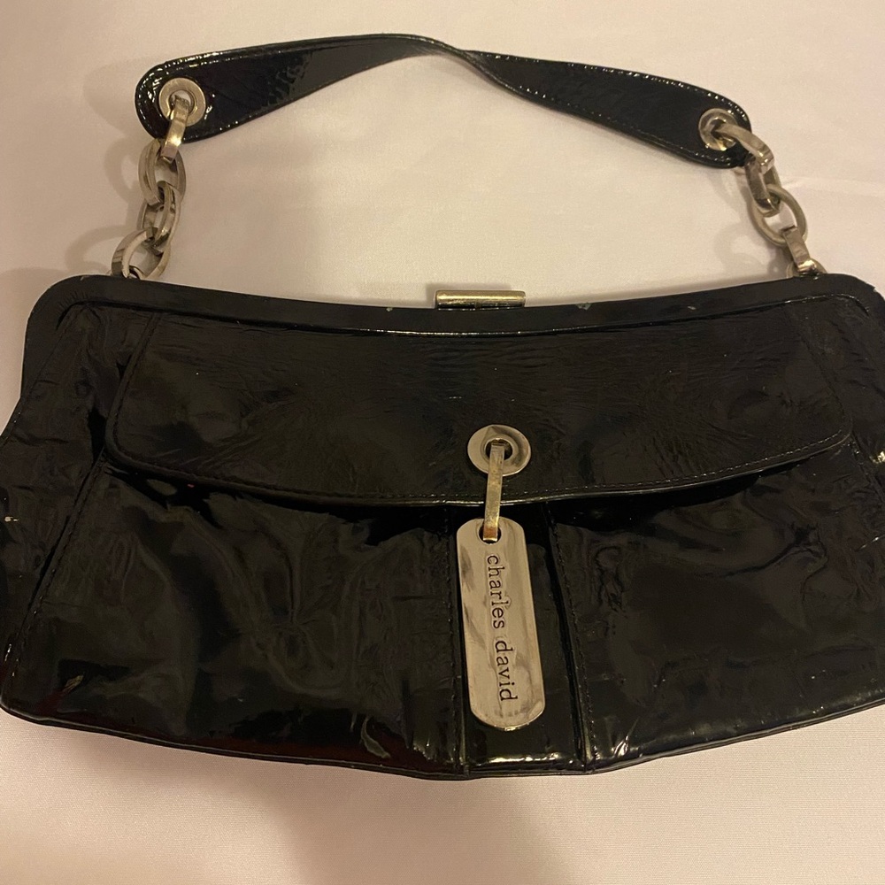Charles David Black Small Patent Leather Shoulder Bag